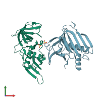 PDB entry 3r2t coloured by chain, front view.