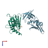 PDB entry 3r2t coloured by chain, top view.