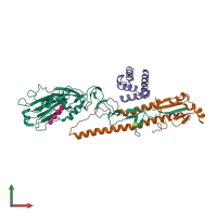 PDB entry 3r2x coloured by chain, front view.