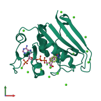 PDB entry 3r33 coloured by chain, front view.