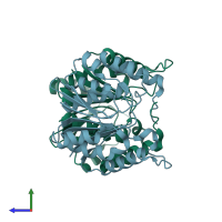 PDB entry 3r3h coloured by chain, side view.