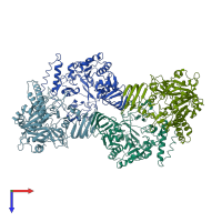 PDB entry 3r3i coloured by chain, top view.