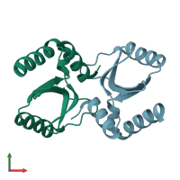 PDB entry 3r3p coloured by chain, front view.