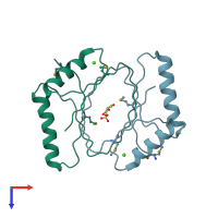 PDB entry 3r3t coloured by chain, top view.
