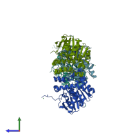 PDB entry 3r3u coloured by chain, side view.