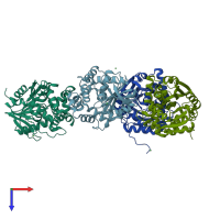 PDB entry 3r3u coloured by chain, top view.