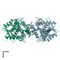 PDB entry 3r3v coloured by chain, top view.