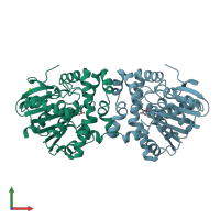 PDB entry 3r3y coloured by chain, front view.