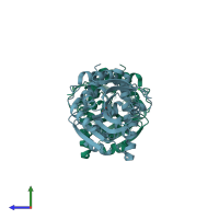 PDB entry 3r3y coloured by chain, side view.