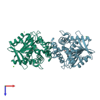 PDB entry 3r3y coloured by chain, top view.