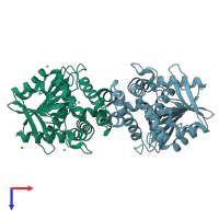 PDB entry 3r40 coloured by chain, top view.