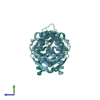 PDB entry 3r41 coloured by chain, side view.