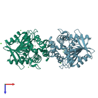 PDB entry 3r41 coloured by chain, top view.