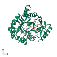 PDB entry 3r43 coloured by chain, front view.