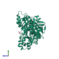 PDB entry 3r44 coloured by chain, side view.
