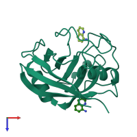 PDB entry 3r49 coloured by chain, top view.