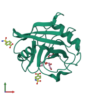 Monomeric assembly 1 of PDB entry 3r4g coloured by chemically distinct molecules, front view.