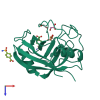 PDB entry 3r4g coloured by chain, top view.