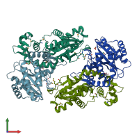 PDB entry 3r4k coloured by chain, front view.