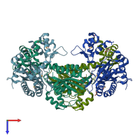 PDB entry 3r4k coloured by chain, top view.