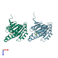 PDB entry 3r4n coloured by chain, top view.