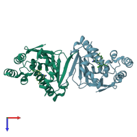PDB entry 3r4o coloured by chain, top view.