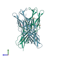 PDB entry 3r4r coloured by chain, side view.