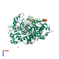 PDB entry 3r4x coloured by chain, top view.