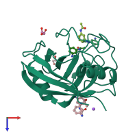 PDB entry 3r57 coloured by chain, top view.