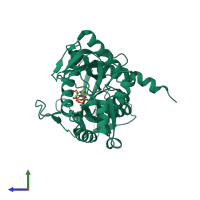 PDB entry 3r5f coloured by chain, side view.