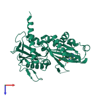 PDB entry 3r5f coloured by chain, top view.