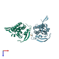 PDB entry 3r5g coloured by chain, top view.