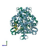 PDB entry 3r5m coloured by chain, side view.