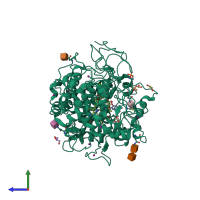 PDB entry 3r5o coloured by chain, side view.