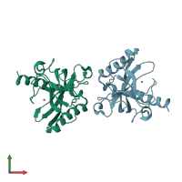 PDB entry 3r5u coloured by chain, front view.