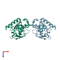 PDB entry 3r5u coloured by chain, top view.