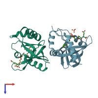 PDB entry 3r5z coloured by chain, top view.