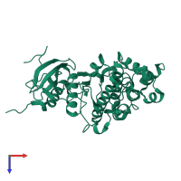 PDB entry 3r63 coloured by chain, top view.