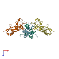 PDB entry 3r66 coloured by chain, top view.