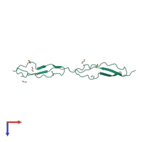 PDB entry 3r6b coloured by chain, top view.