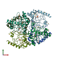 PDB entry 3r6e coloured by chain, front view.