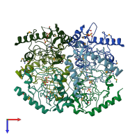 PDB entry 3r6e coloured by chain, top view.