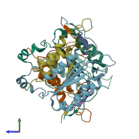 PDB entry 3r6g coloured by chain, side view.