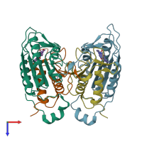 PDB entry 3r6g coloured by chain, top view.