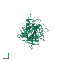 PDB entry 3r6j coloured by chain, side view.