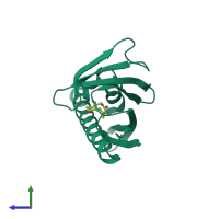 PDB entry 3r6p coloured by chain, side view.