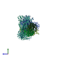 PDB entry 3r6q coloured by chain, side view.