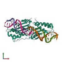 Hetero pentameric assembly 1 of PDB entry 3r7p coloured by chemically distinct molecules, front view.