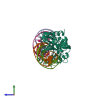 Hetero pentameric assembly 1 of PDB entry 3r7p coloured by chemically distinct molecules, side view.