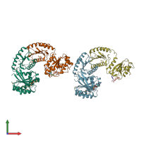 PDB entry 3r7w coloured by chain, front view.